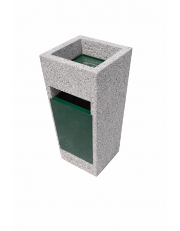 CESTONE GETTACARTE TRAPEZOIDALE IN CALCESTRUZZO COLORE BIANCO SABBIATO - CON POSACENERE E CESTELLO METALLO - CM 41x41x90H - CAM