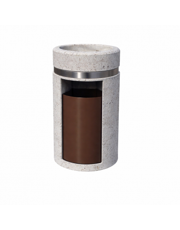 CESTONE GETTACARTE CON POSACENERE IN CALCESTRUZZO COLORE GRIGIO PIETRA - SPORTELLO FRONTALE - CM Ø 50X90H