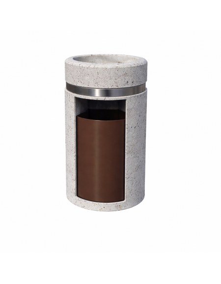 CESTONE GETTACARTE CON POSACENERE IN CALCESTRUZZO COLORE GRIGIO PIETRA - SPORTELLO FRONTALE - CM Ø 50X90H