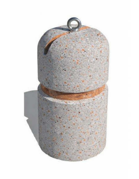 Dissuasore verticale alto in cemento - colore Grigio travertino - con fascia in alluminio - cm Ø35x60h - Conforme ai CAM