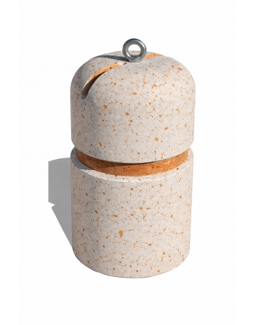 Dissuasore verticale alto in cemento colore Bianco travertino - con fascia in alluminio - cm Ø35x60h - Conforme ai CAM