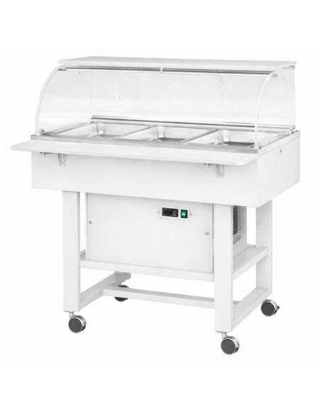 Carrello refrigerato freddo +2°+10°C in legno colore Bianco laccato - Capacità N° 3 bacinelle GN 1/1 -  cm. 111x90x126h