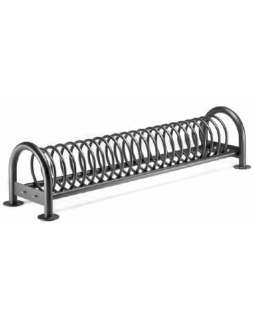 Portabici 7 posti con elemento a spirale , rastrelliera e fianchi zincati e verniciati. Da tassellare -  cm 252,5x50x50,5h