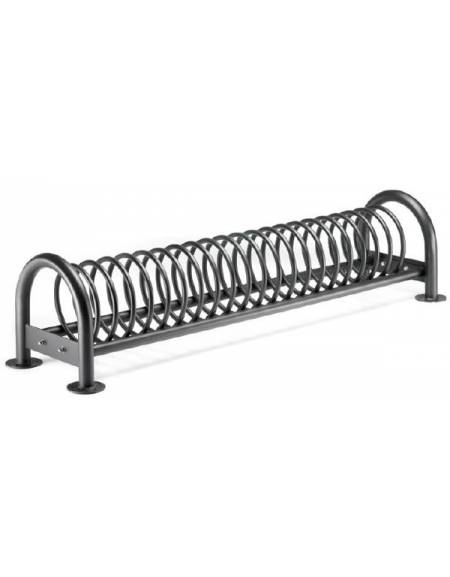 Portabici 7 posti con elemento a spirale , rastrelliera e fianchi zincati e verniciati. Da tassellare -  cm 252,5x50x50,5h