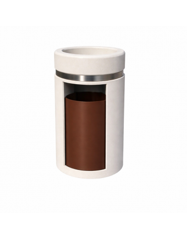CESTONE GETTACARTE CON POSACENERE IN CALCESTRUZZO COLORE BIANCO PIETRA - SPORTELLO FRONTALE - CM Ø 50X90H