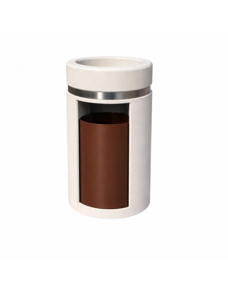 CESTONE GETTACARTE CON POSACENERE IN CALCESTRUZZO COLORE BIANCO PIETRA - SPORTELLO FRONTALE - CM Ø 50X90H