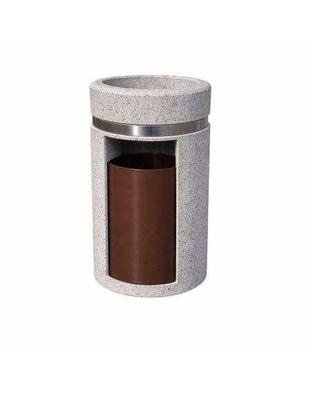 CESTONE GETTACARTE CON POSACENERE IN CALCESTRUZZO COLORE GRIGIO TRAVERTINO - SPORTELLO FRONTALE - CM Ø 50X90H