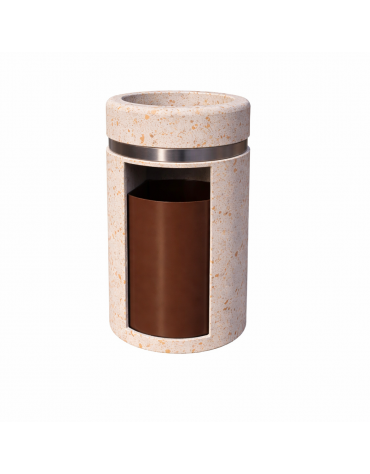 CESTONE GETTACARTE CON POSACENERE IN CALCESTRUZZO COLORE BIANCO TRAVERTINO - SPORTELLO FRONTALE - CM Ø 50X90H