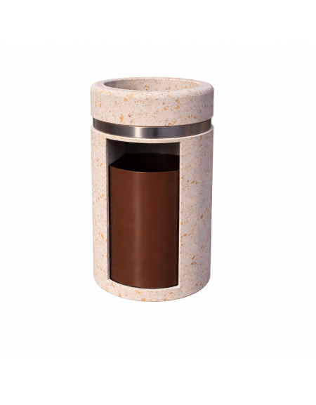 CESTONE GETTACARTE CON POSACENERE IN CALCESTRUZZO COLORE BIANCO TRAVERTINO - SPORTELLO FRONTALE - CM Ø 50X90H