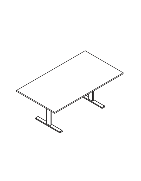 Tavolo riunione rettangolare - piano monoblocco - gamba metallica a T - cm 180x90x74h