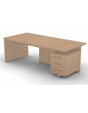 Scrivania presidenziale con cassettiera a destra e fianchi in melaminico, spessore piano mm 38 - Colori a scelta - cm 200x90x74h