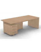 Scrivania presidenziale con cassettiera a sinistra e fianchi in melaminico, spessore piano mm38 -Colori a scelta - cm 220x90x74h