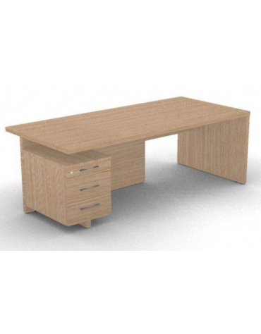Scrivania presidenziale con cassettiera a sinistra e fianchi in melaminico, spessore piano mm38 -Colori a scelta - cm 220x90x74h