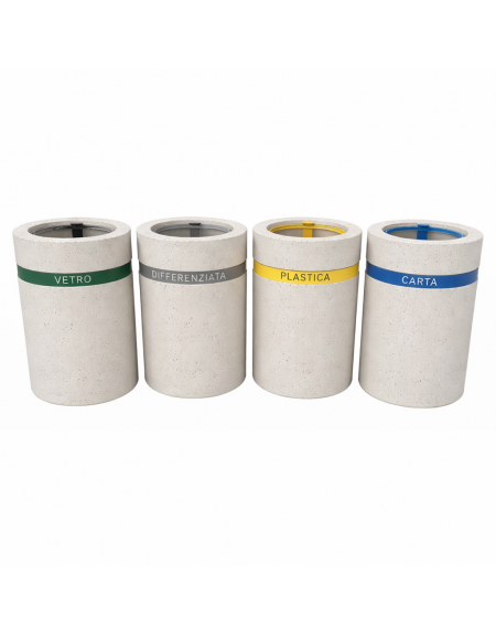 Set per raccolta differenziata composto da 4 cestoni portarifiuti cm Ø 50x70h cad. in cemento colore Bianco pietra - CAM