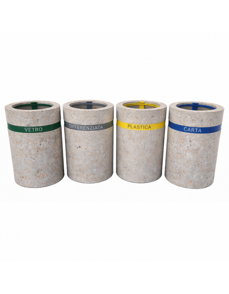 Set per raccolta differenziata composto da 4 cestoni portarifiuti cm Ø 50x70h cad. in cemento colore Grigio travertino - CAM