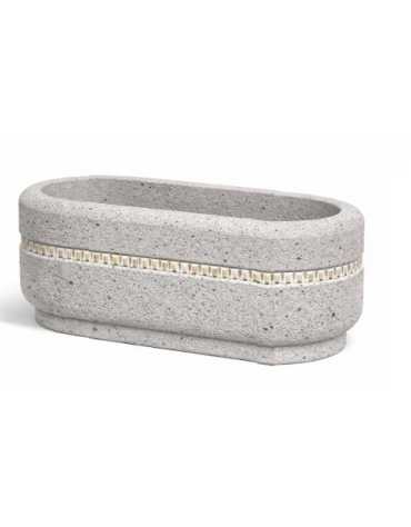 Fioriera ovale per esterno in cemento calcestruzzo colore Bianco travertino - con greca decorativa - cm 90x45x45h - CAM 