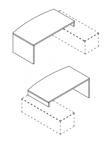 Scrivania per servente, piano sagomato e gamba pennellata in melaminico, spessore piano mm38 - Colori a scelta - cm 180x100x74h