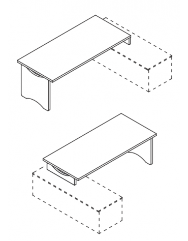 Scrivania per servente con piano lineare e gamba sagomata in melaminico, spessore piano mm 38 - Colori a scelta - cm 180x90x74h