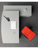 Scrivania per servente con piano sagomato in melaminico spessore mm 38 e struttura metallica - Colori a scelta - cm 180x100x74h