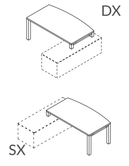 Scrivania per servente con piano sagomato in melaminico spessore mm 38 e struttura metallica - Colori a scelta - cm 200x100x74h
