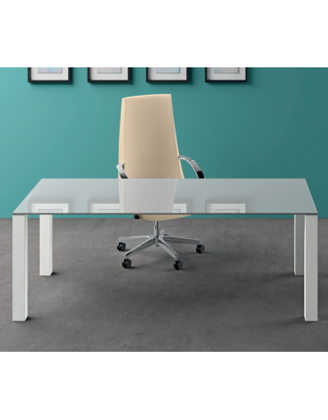 Scrivania direzionale con piano in vetro e struttura metallica - Colori a scelta - cm 180x90x72h