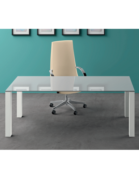 Scrivania direzionale con piano in vetro e struttura metallica - Colori a scelta - cm 180x90x72h