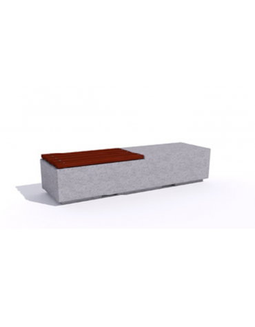 Panchina rettangolare monoblocco in cemento con mezza seduta in legno - colore Bianco sabbiato - cm 200x60x45h - CAM
