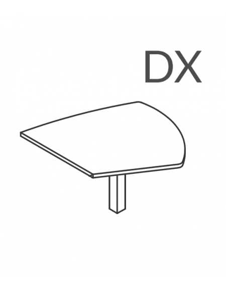 Appendice sagomata destra per scrivania con piano melaminico e gambone portante in metallo - Colori a scelta - cm 109x134x74h