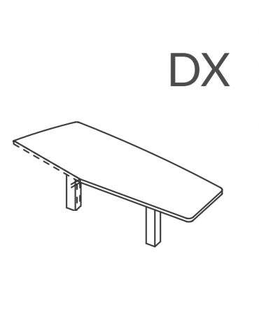 Appendice sagomata destra per scrivania con piano melaminico e gamboni portanti in metallo - Colori a scelta - cm 213x79x74h