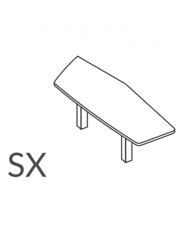 Appendice sagomata sinistra per scrivania con piano melaminico e gamboni portanti in metallo - Colori a scelta - cm 213x79x74h