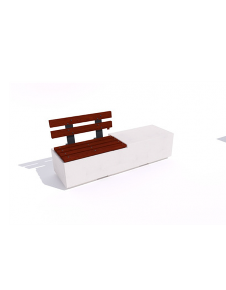 Panchina rettangolare in cemento con seduta parziale e schienale in legno - colore Grigio pietra - cm 200x60x85h - CAM