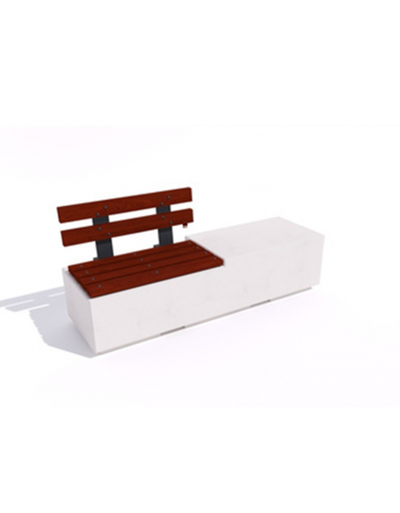 Panchina rettangolare in cemento con seduta parziale e schienale in legno - colore Bianco sabbiato - cm 200x60x85h - CAM