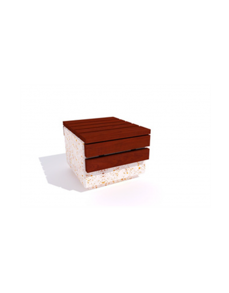 Panchina rettangolare piana in cemento colore Bianco travertino - seduta e frontale in legno - cm 60x70x50h - Conforme ai CAM