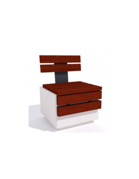 Panchina quadrata in cemento colore Grigio travertino - seduta frontale e schienale in legno - cm 60x65x85h - Conforme ai CAM