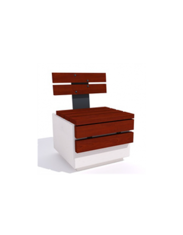 Panchina quadrata in cemento colore Bianco travertino - seduta frontale e schienale in legno - cm 60x65x85h - Conforme ai CAM