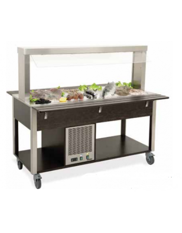 Buffet refrigerato  2x1/1 GN con parafiato fisso - colore Rovere - illuminazione a LED - cm 80x68x144h