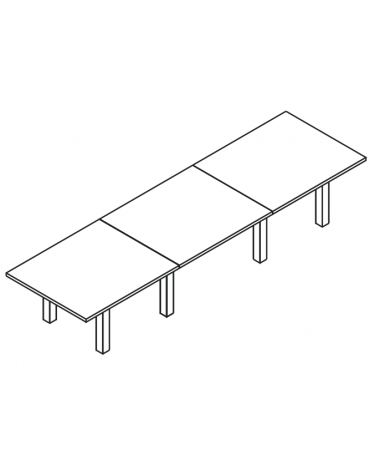 Tavolo riunione composto rettangolare con piano in melaminico e struttura metallica - colori a scelta - cm 360x120x74h