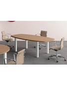 Tavolo riunione con piano sagomato monoblocco in melaminico e struttura metallica - colori a scelta - cm 180x120x74h