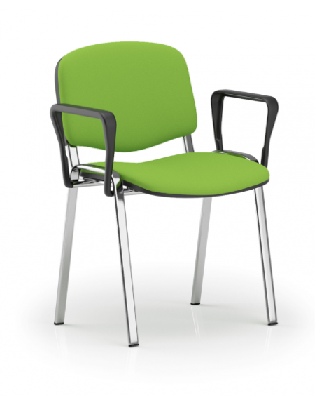 Sedia fissa da attesa e conferenza imbottita con telaio in acciaio cromato e braccioli in nylon nero - Certificata CAM