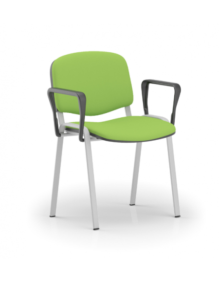 Sedia fissa da attesa e conferenza imbottita con telaio in acciaio colore grigio e braccioli in nylon nero - Certificata CAM