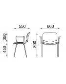 Sedia fissa da attesa e conferenza imbottita con telaio in acciaio colore nero e braccioli in nylon nero - Certificata CAM