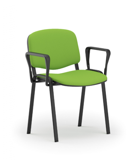 Sedia fissa da attesa e conferenza imbottita con telaio in acciaio colore nero e braccioli in nylon nero - Certificata CAM