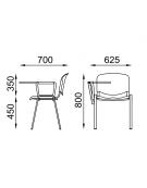 Sedia fissa da attesa e conferenza imbottita con telaio in acciaio colore grigio - bracciolo e tavoletta in nylon nero - CAM