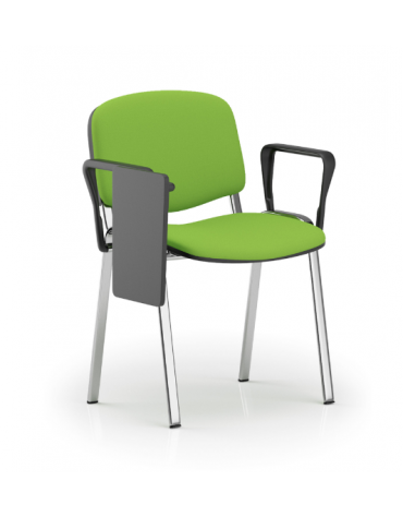 Sedia fissa da attesa e conferenza imbottita con telaio in acciaio cromato - braccioli e tavoletta in nylon nero - CAM