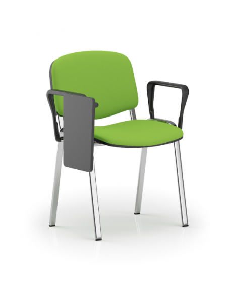 Sedia fissa da attesa e conferenza imbottita con telaio in acciaio cromato - braccioli e tavoletta in nylon nero - CAM