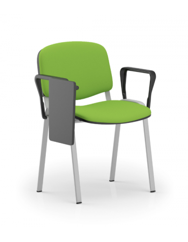 Sedia fissa da attesa e conferenza imbottita con telaio in acciaio colore grigio- braccioli e tavoletta in nylon nero - CAM