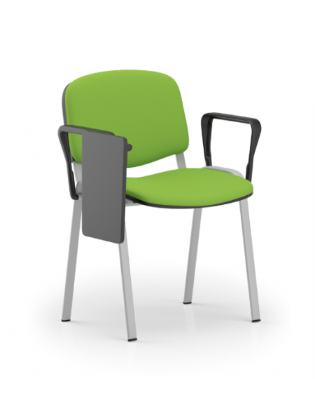 Sedia fissa da attesa e conferenza imbottita con telaio in acciaio colore grigio- braccioli e tavoletta in nylon nero - CAM