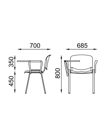 Sedia fissa da attesa e conferenza imbottita con telaio in acciaio colore nero- braccioli e tavoletta in nylon nero - CAM