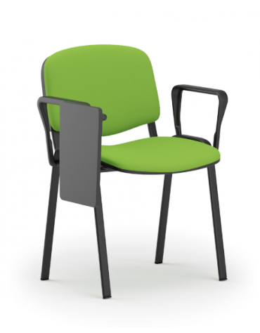 Sedia fissa da attesa e conferenza imbottita con telaio in acciaio colore nero- braccioli e tavoletta in nylon nero - CAM