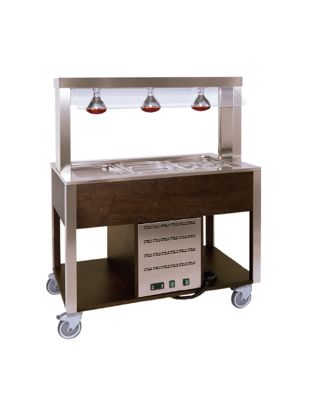 Carrello buffet termico 2xGN1/1 colore Wengè - parafiato fisso e lampade a infrarossi - cm 80x68x144h
